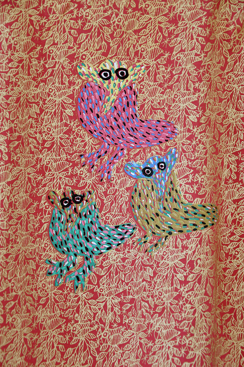 Cerise Folk Birds Gold Printed T-Shirt For Women Online