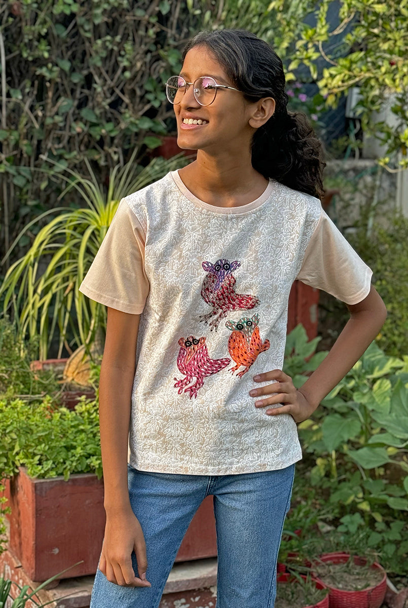 Blossom Pink Folk Birds Drawing Kids T-Shirt