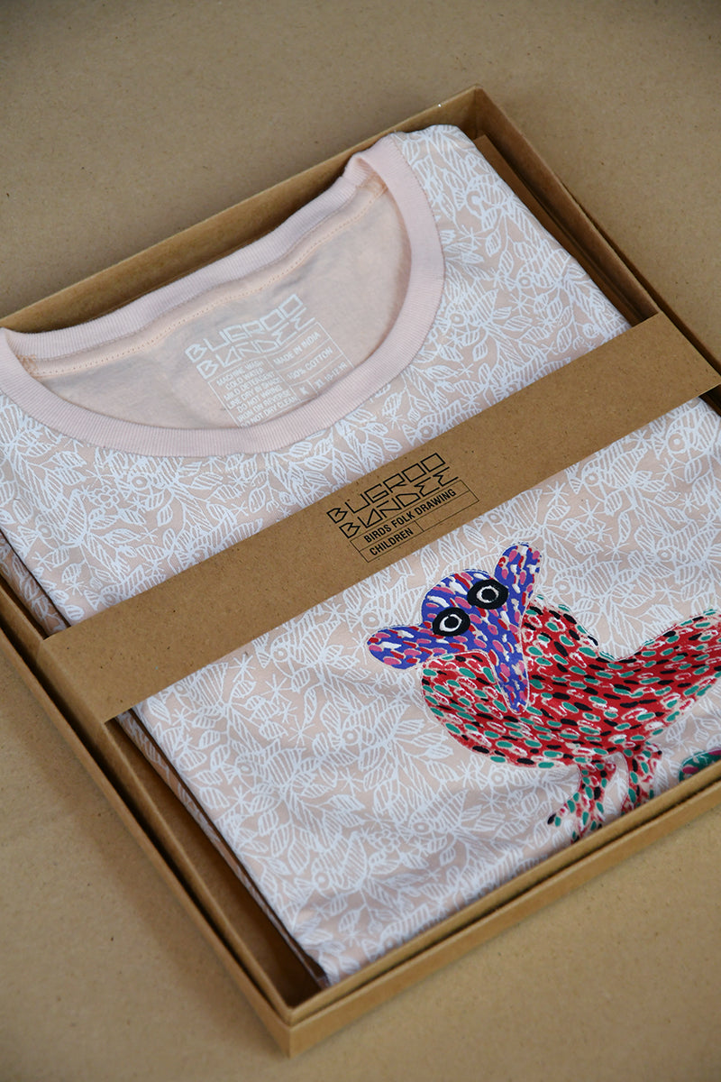 Blossom Pink Folk Birds Drawing Kids T-Shirt