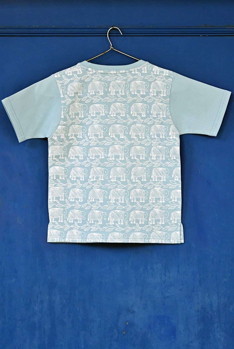 Baby Blue Folk Elephant Drawing Kids T-Shirt