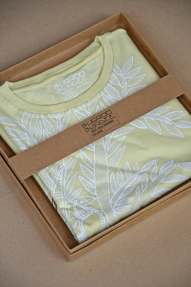 Butterfly Yellow Folk Deer Drawing Kids T-Shirt