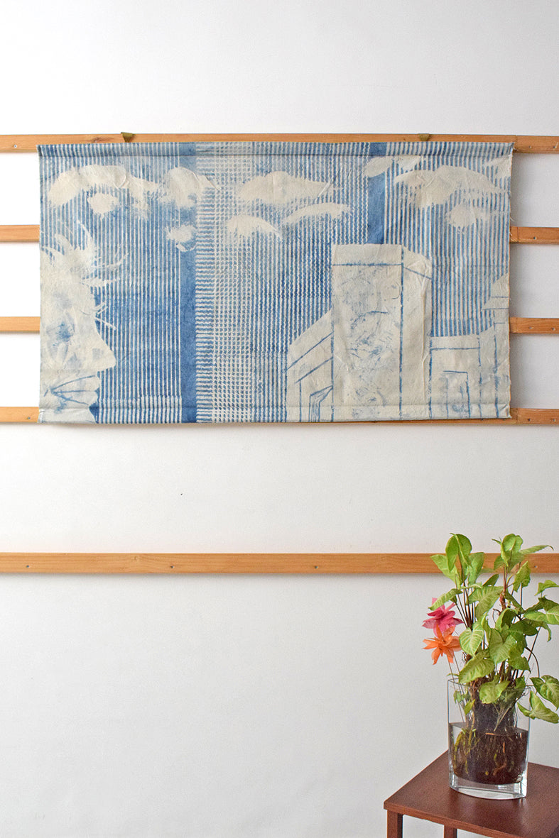 Blue Skyline Natural Dye Painting Wall Art Hanging Online