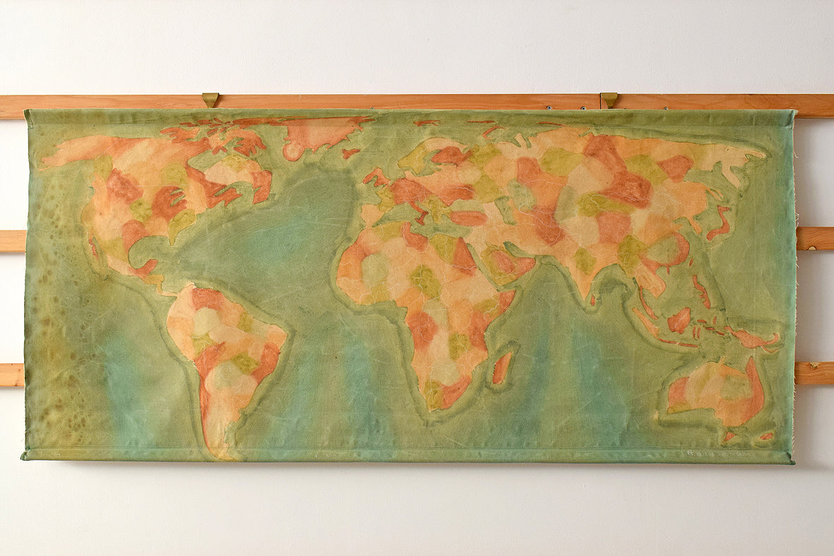 WALL HANGING: Natural colours painting, World Map in earths, 73x28
