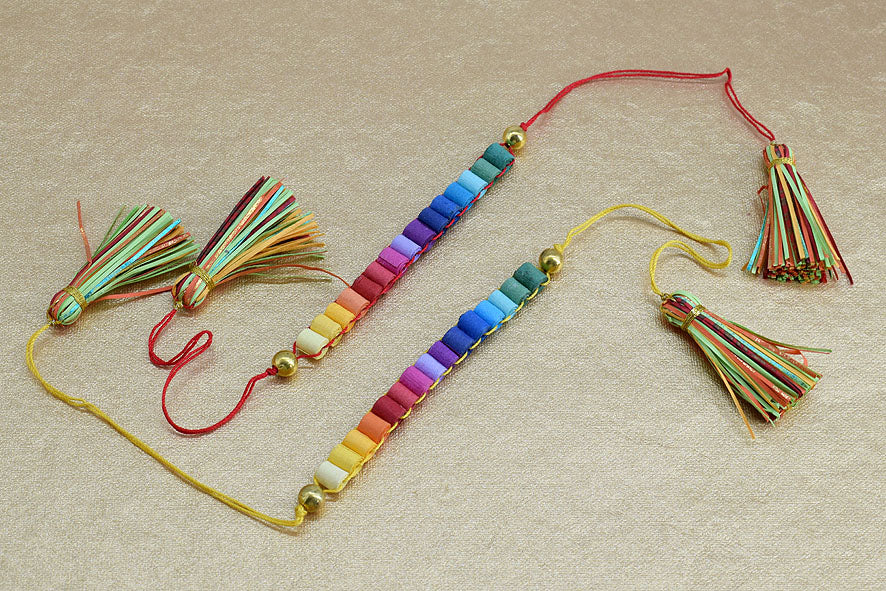 Paper Beads Rainbow Rakhi with Paper Tassels Handmade Rakhi Online