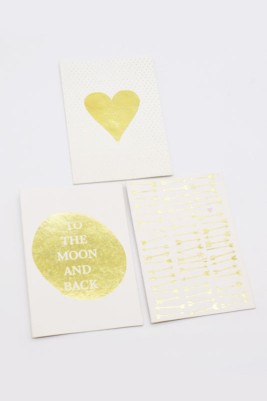 Moon Heart Arrow Cards, 3 Designs, 3 Cards, A6 each, with envelopes