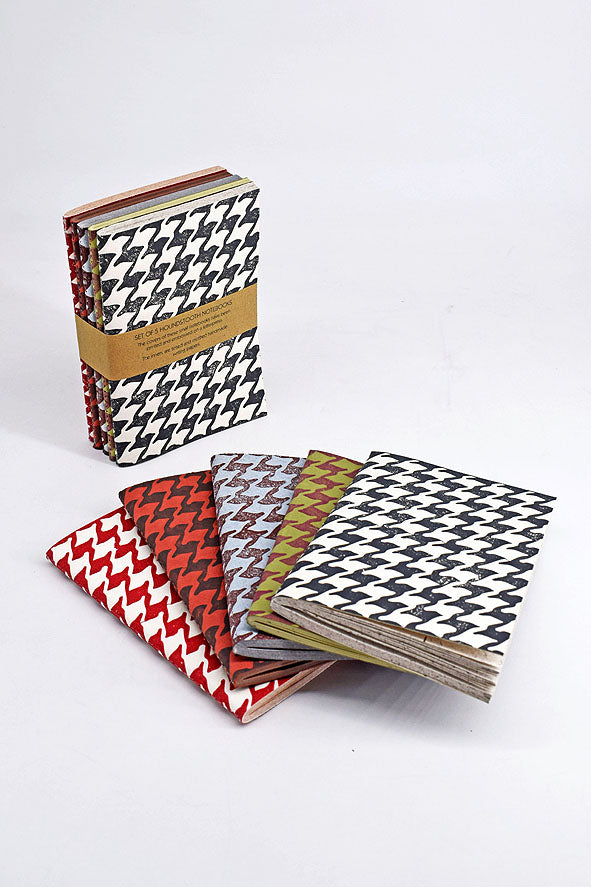 Multicolor Houndstooth Recycled Paper Small Notebooks Set Online