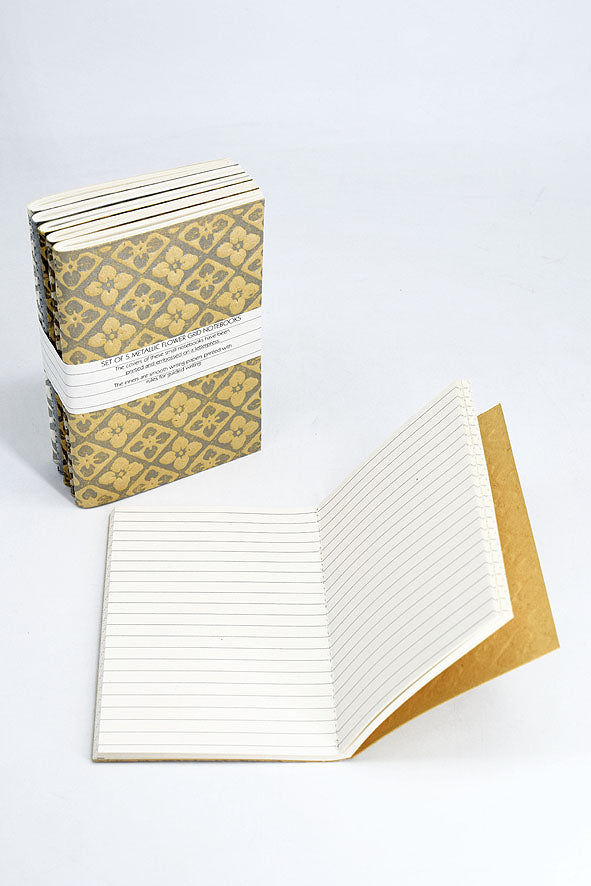 White Metallic Flower Grid Recycled Paper Notebooks Set Online