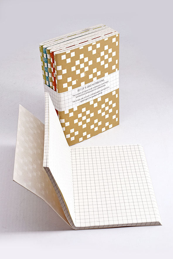 Grid Notebooks, Set of 5 Soft Cover Notebooks, 5x3.5, ~32 leaves each