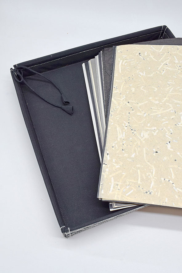 Assorted Black Handmade Paper Kits with Fabric Trays, Origami, Set of 30cm, 21cm, 15cm & 10cm