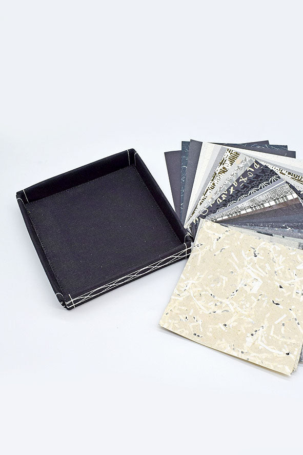 Assorted Black Handmade Paper Kits with Fabric Trays, Origami, Set of 30cm, 21cm, 15cm & 10cm