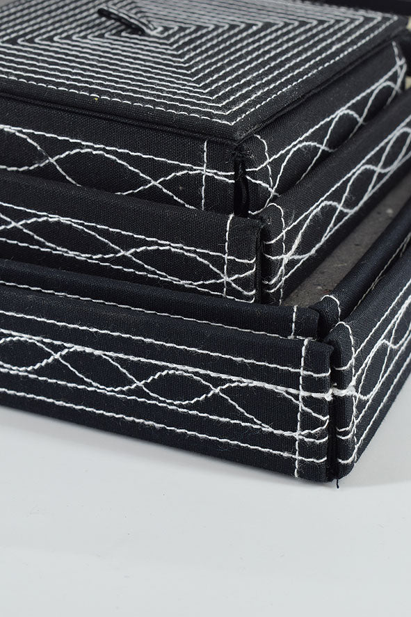 Assorted Black Handmade Paper Kits with Fabric Trays, Origami, Set of 30cm, 21cm, 15cm & 10cm