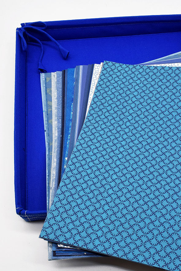 Assorted Blue Handmade Paper Kits with Fabric Trays, Origami, Set of 30cm, 21cm, 15cm & 10cm