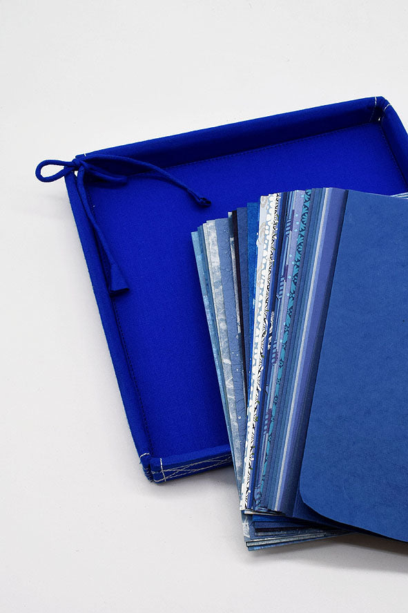 Assorted Blue Handmade Paper Kits with Fabric Trays, Origami, Set of 30cm, 21cm, 15cm & 10cm