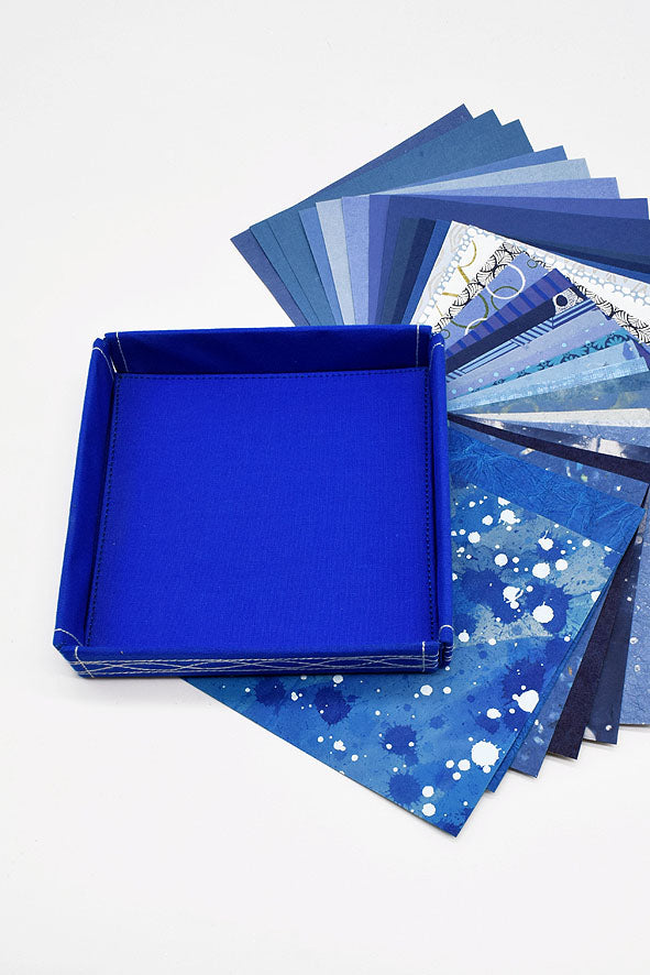 Assorted Blue Handmade Paper Kits with Fabric Trays, Origami, Set of 30cm, 21cm, 15cm & 10cm