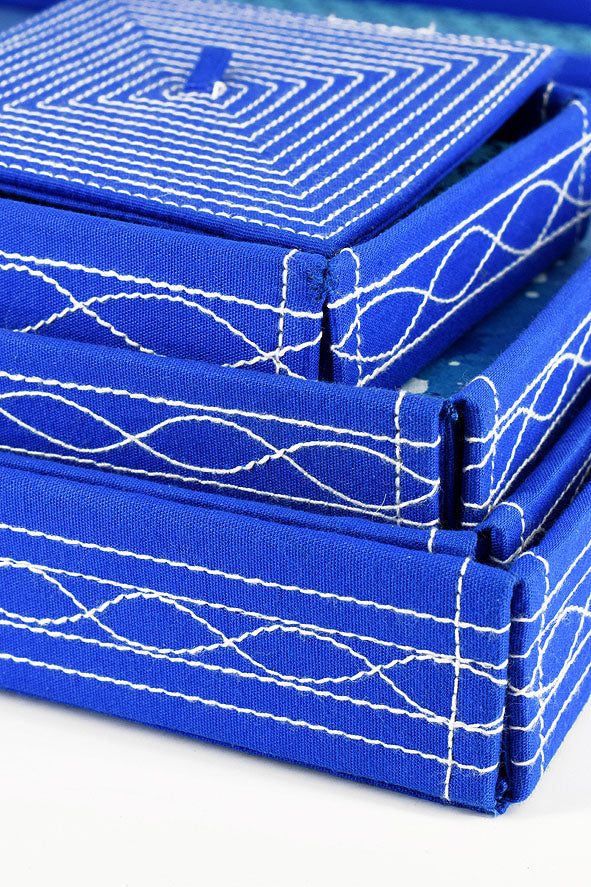 Assorted Blue Handmade Paper Kits with Fabric Trays, Origami, Set of 30cm, 21cm, 15cm & 10cm