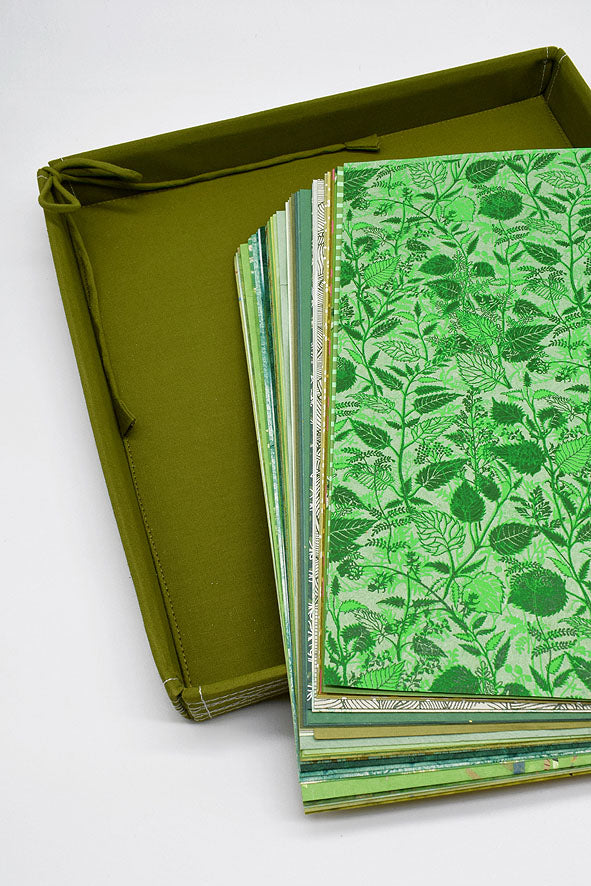 Assorted Green Handmade Paper Kits with Fabric Trays, Origami, Set of 30cm, 21cm, 15cm & 10cm
