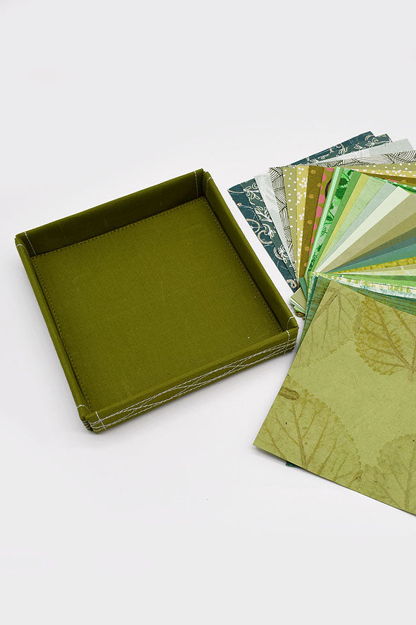 Assorted Green Handmade Paper Kits with Fabric Trays, Origami, Set of 30cm, 21cm, 15cm & 10cm