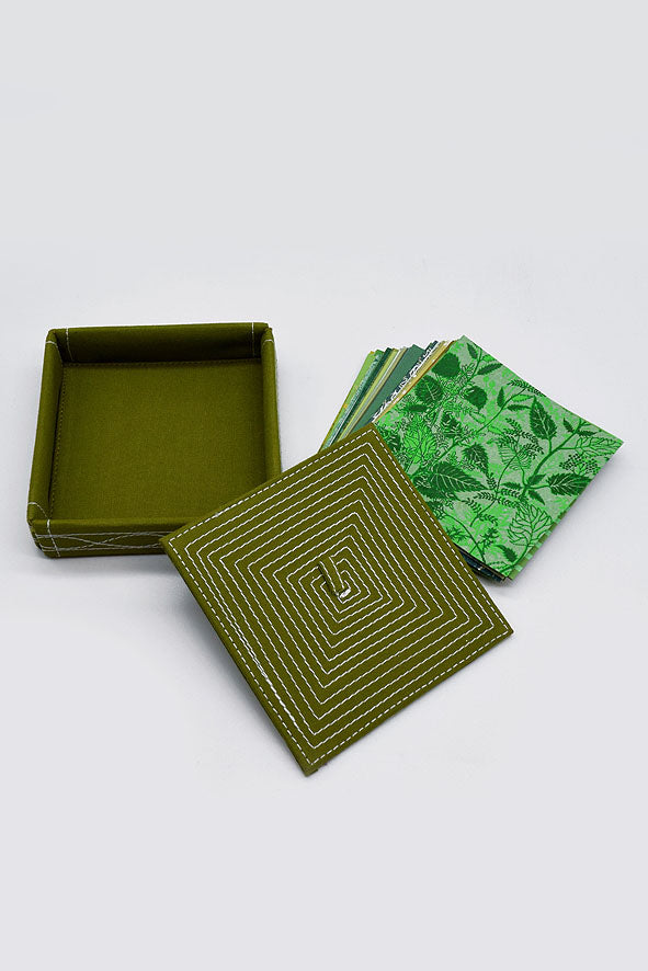 Assorted Green Handmade Paper Kits with Fabric Trays, Origami, Set of 30cm, 21cm, 15cm & 10cm