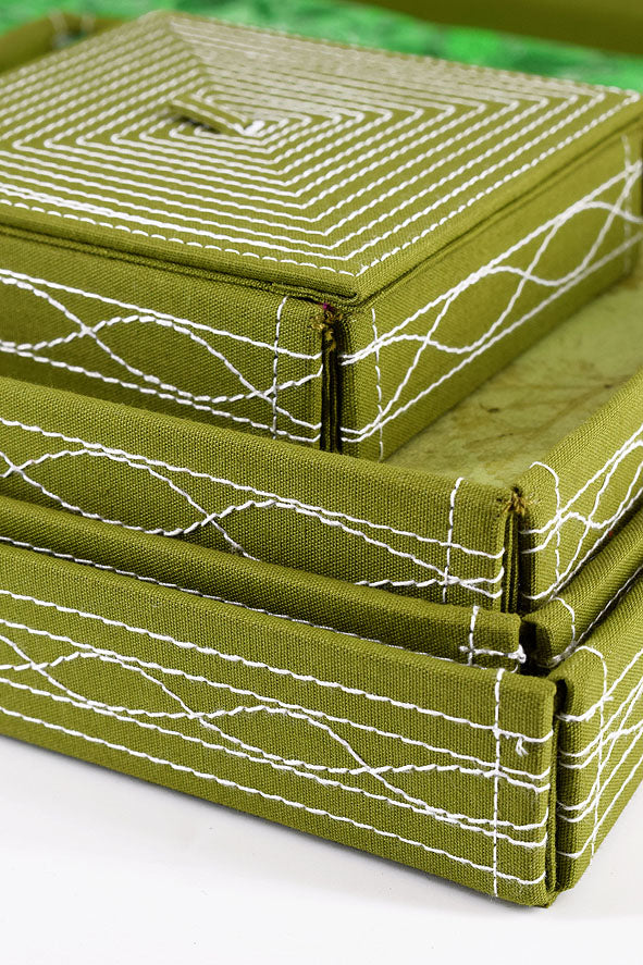 Assorted Green Handmade Paper Kits with Fabric Trays, Origami, Set of 30cm, 21cm, 15cm & 10cm