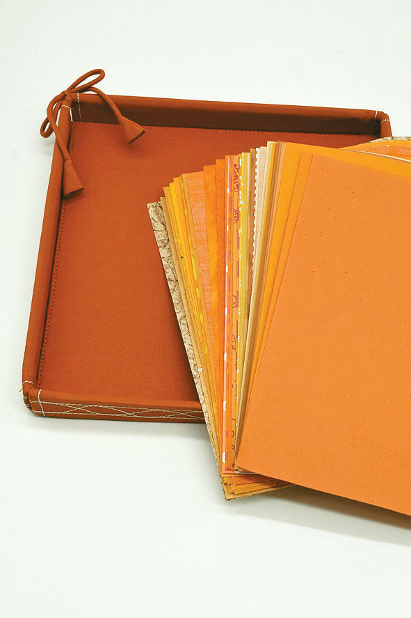 Assorted Orange Handmade Paper Kits with Fabric Trays, Origami, Set of 30cm, 21cm, 15cm & 10cm