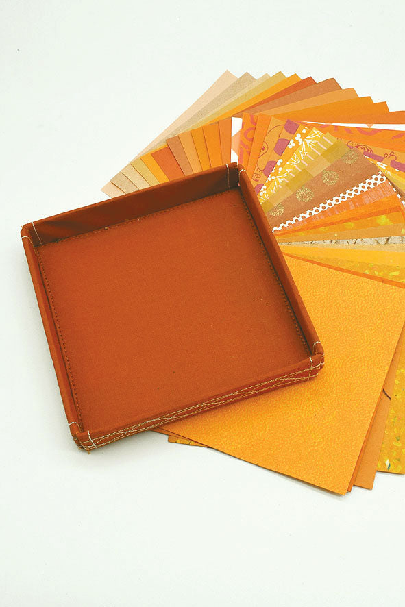 Assorted Orange Handmade Paper Kits with Fabric Trays, Origami, Set of 30cm, 21cm, 15cm & 10cm