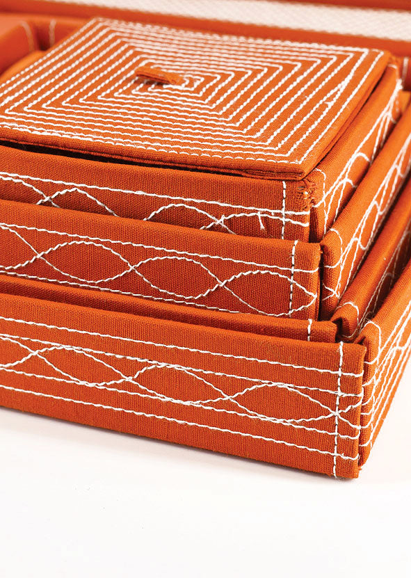 Assorted Orange Handmade Paper Kits with Fabric Trays, Origami, Set of 30cm, 21cm, 15cm & 10cm