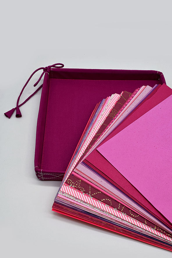 Assorted Pink Handmade Paper Kits with Fabric Trays, Origami, Set of 30cm, 21cm, 15cm & 10cm