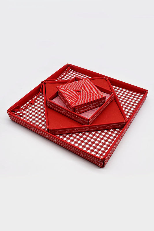 Assorted Red Handmade Paper Kits with Fabric Trays, Origami, Set of 30cm, 21cm, 15cm & 10cm