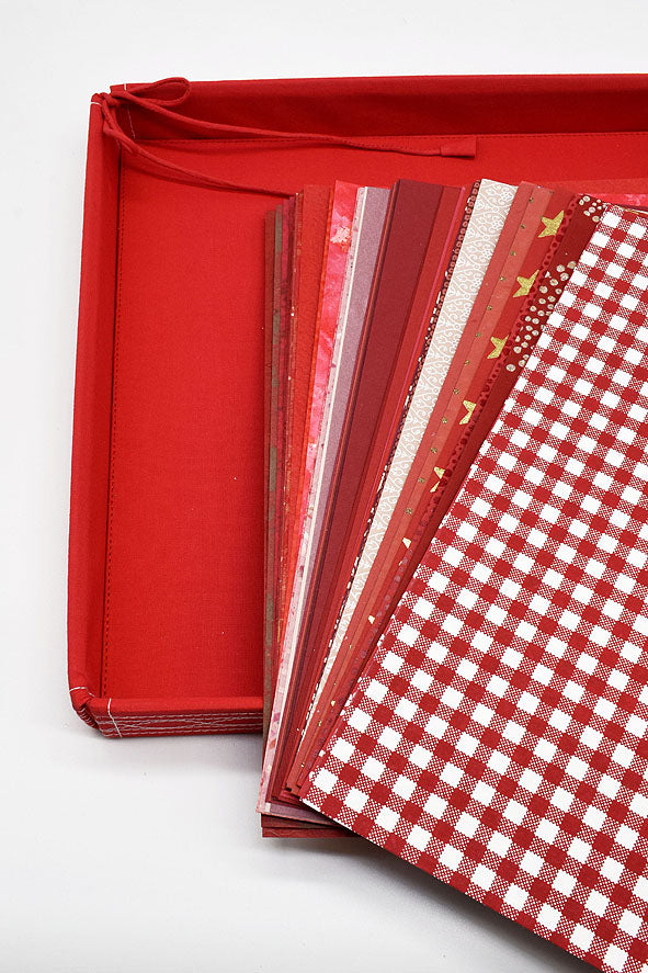 Assorted Red Handmade Paper Kits with Fabric Trays, Origami, Set of 30cm, 21cm, 15cm & 10cm