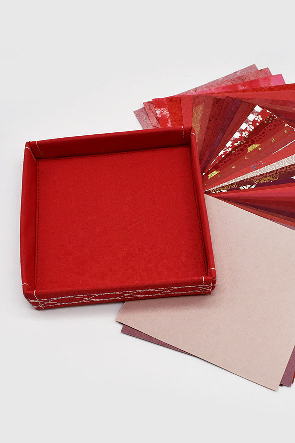 Assorted Red Handmade Paper Kits with Fabric Trays, Origami, Set of 30cm, 21cm, 15cm & 10cm
