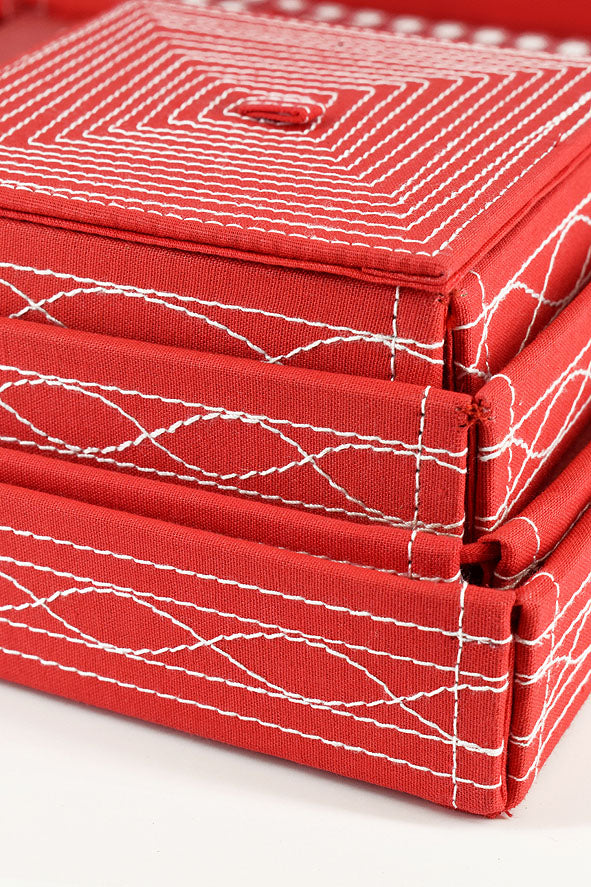 Assorted Red Handmade Paper Kits with Fabric Trays, Origami, Set of 30cm, 21cm, 15cm & 10cm