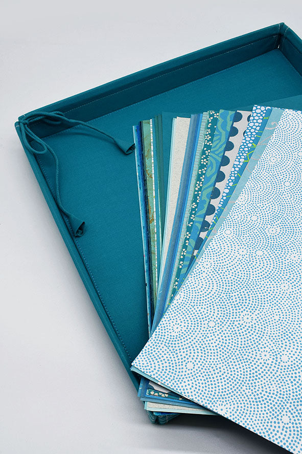 Assorted Turquoise Handmade Paper Kits with Fabric Trays, Origami, Set of 30cm, 21cm, 15cm & 10cm