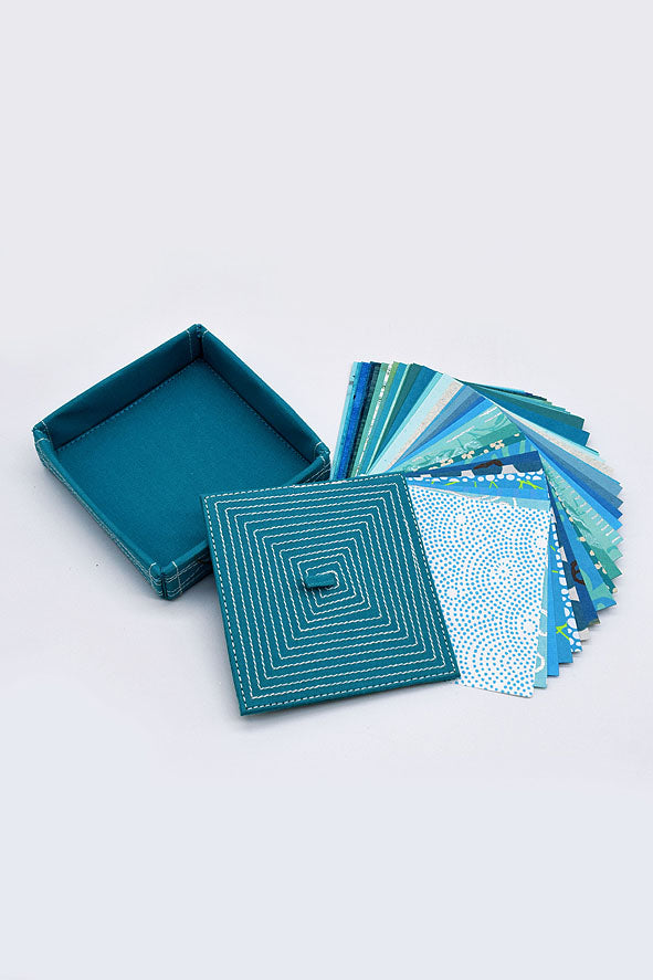 Assorted Turquoise Handmade Paper Kits with Fabric Trays, Origami, Set of 30cm, 21cm, 15cm & 10cm
