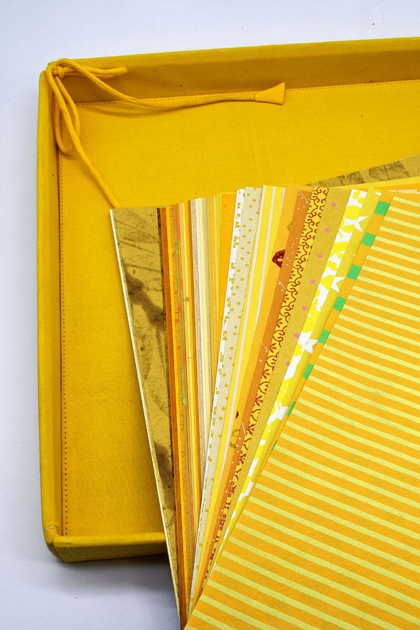 Assorted Yellow Handmade Paper Kits with Fabric Trays, Origami, Set of 30cm, 21cm, 15cm & 10cm