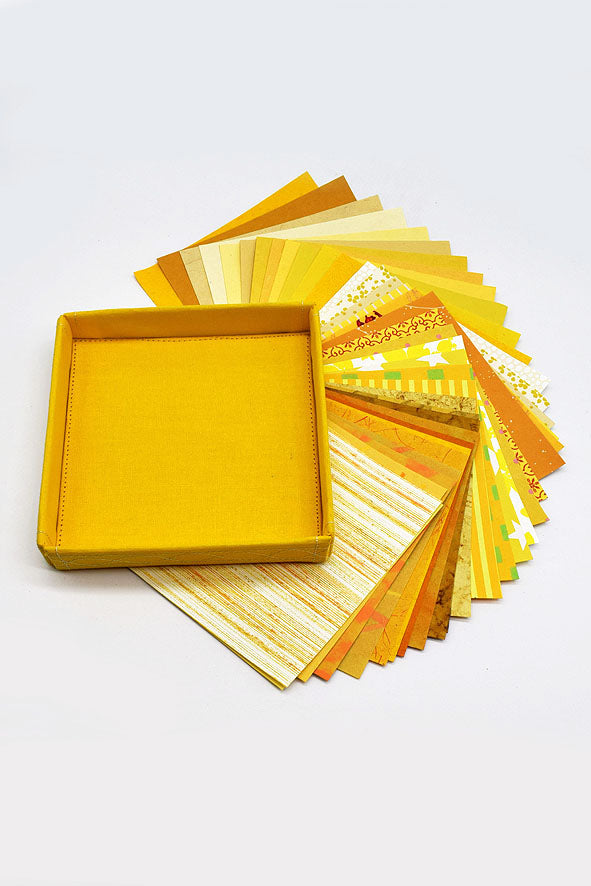 Assorted Yellow Handmade Paper Kits with Fabric Trays, Origami, Set of 30cm, 21cm, 15cm & 10cm