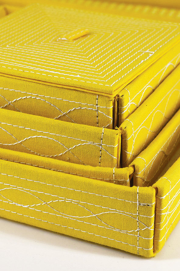 Assorted Yellow Handmade Paper Kits with Fabric Trays, Origami, Set of 30cm, 21cm, 15cm & 10cm