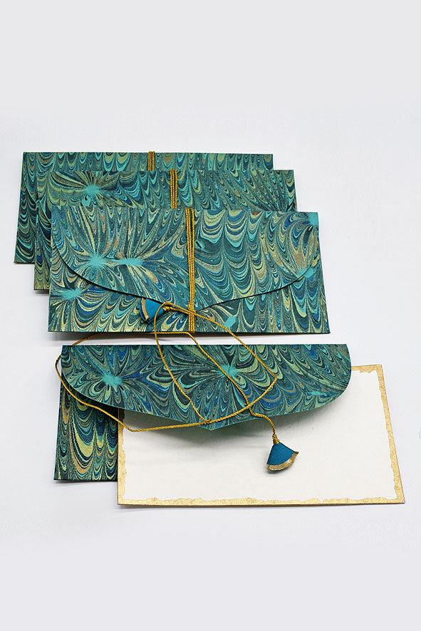 Marbling on Handmade paper Gift Envelope with Card Insert, Set of 4