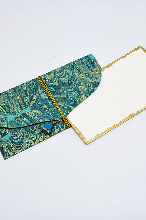 Marbling on Handmade paper Gift Envelope with Card Insert, Set of 4