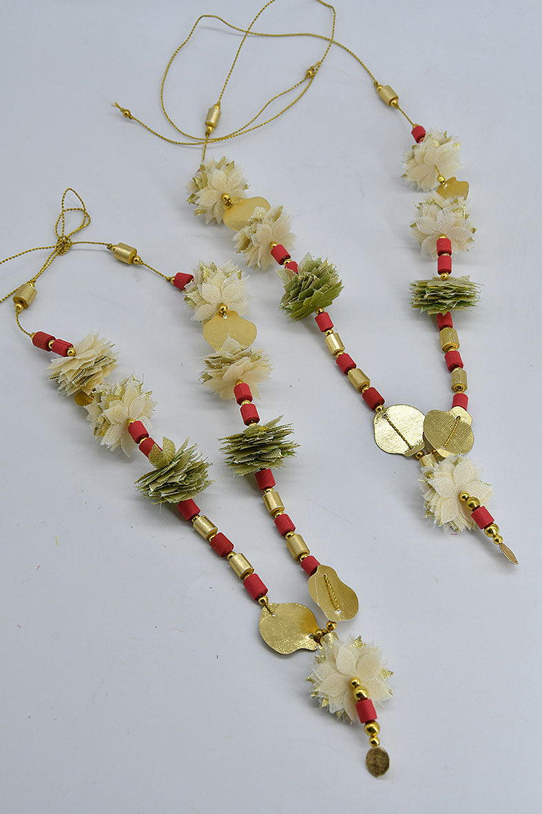 Fabric & Handmade Paper Beads Idol Garland, Set of 2, 12 inches
