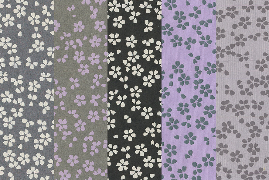 Scattered Blossoms: Assorted Gray Tones ~100gsm Printed Handmade Paper Set of 5 50x70cm each