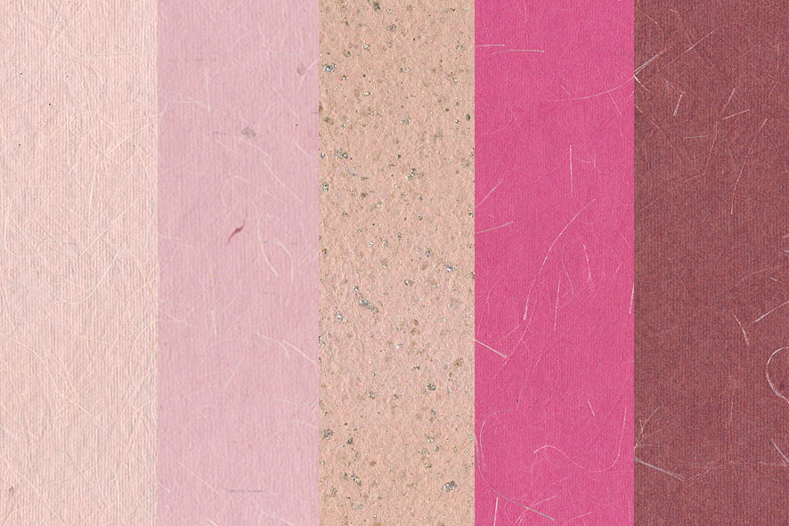Assorted Pink Handmade Papers with Silk & Glitter Inclusions ~100gsm Set of 5 56x76cm each