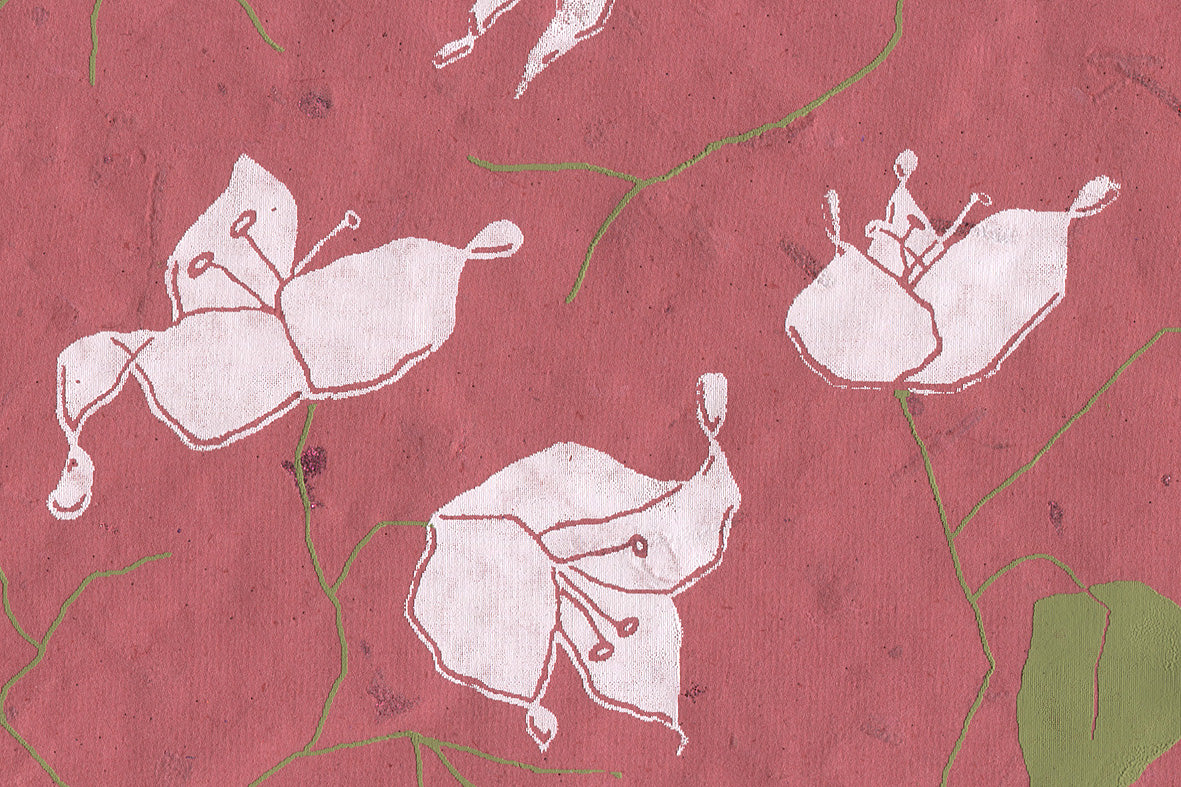 White & Green On Pink Bougainvillea Printed Handmade Paper Online