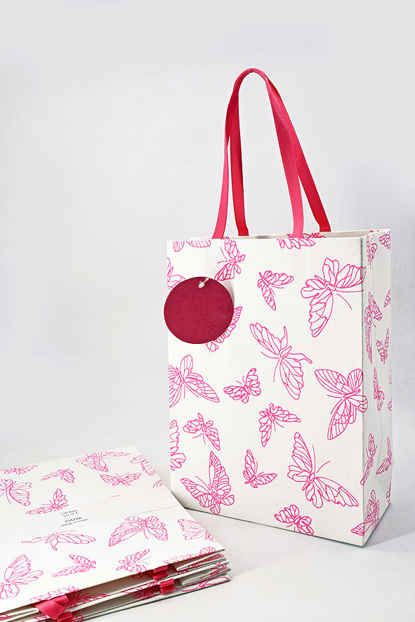 Butterfly Print White Gift Bags, Set of 4