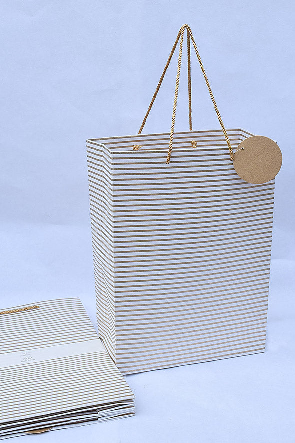 Stripes Print Gold Gift Bags Large, Set of 4, 14x10