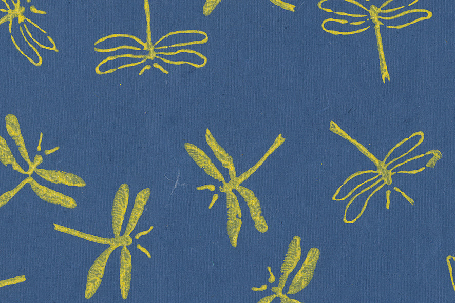 Dragonflies: Yellow on Navy Blue Handmade Paper ~100gsm Set of 5 50X70cm each