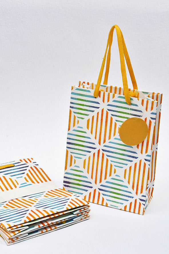 Diamond Grid Multicolor Medium Handmade Paper Gift Bag Online