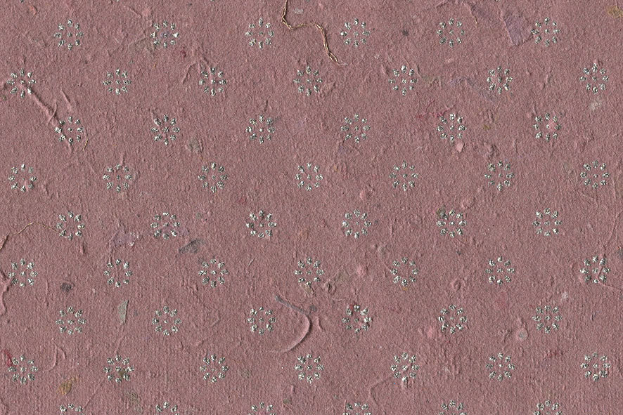 Floret Star Half Drop: Silver Glitter on Rose Paper Shreds & Banana Fibre Handmade Paper ~50gsm Set of 5 50X74cm each