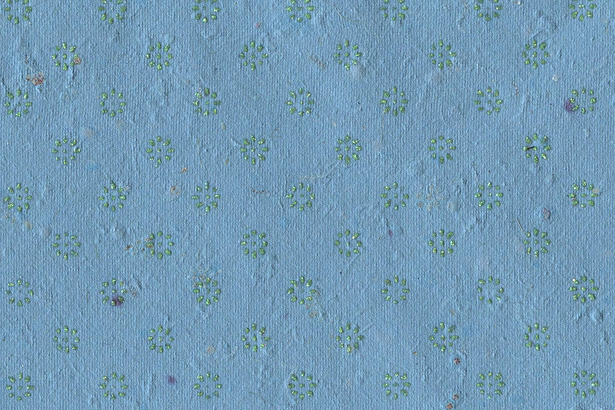 Floret Star Half Drop: Green Glitter on Blue Paper Shreds & Banana Fibre Handmade Paper ~50gsm Set of 5 50X74cm each