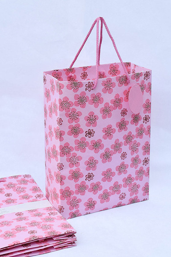 Flowers Print Pink Gift Bags, Set of 4