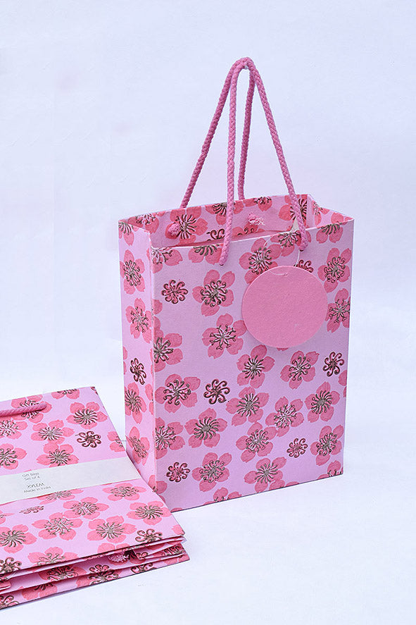 Flowers Print Pink Gift Bags, Set of 4